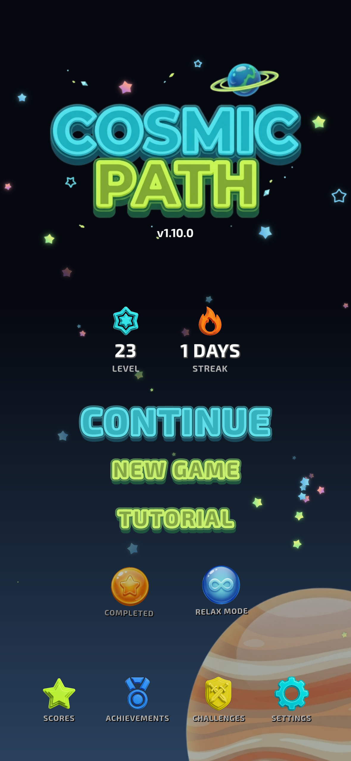 Main menu — continue your streak
