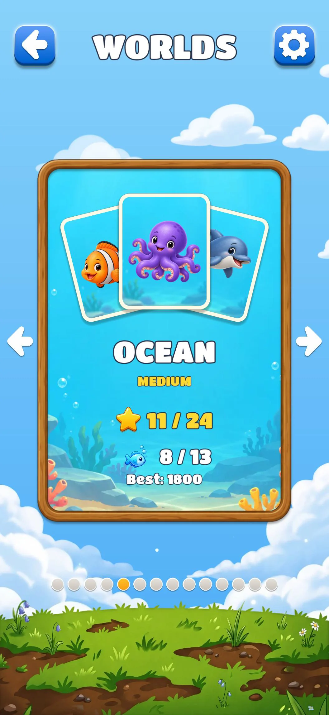 World select - 14 colorful worlds, here the Ocean