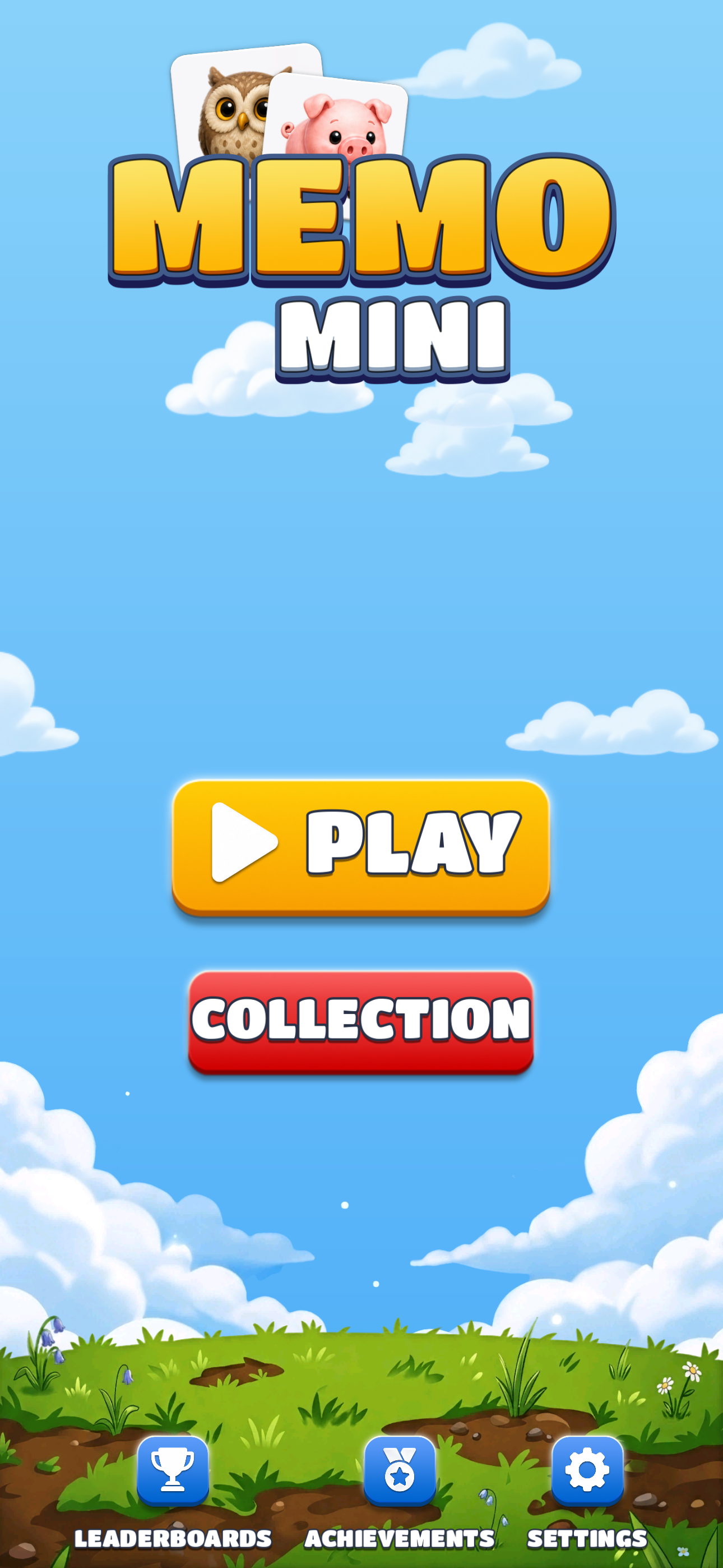 Main menu — Play, Collection, Leaderboards, Achievements, Settings