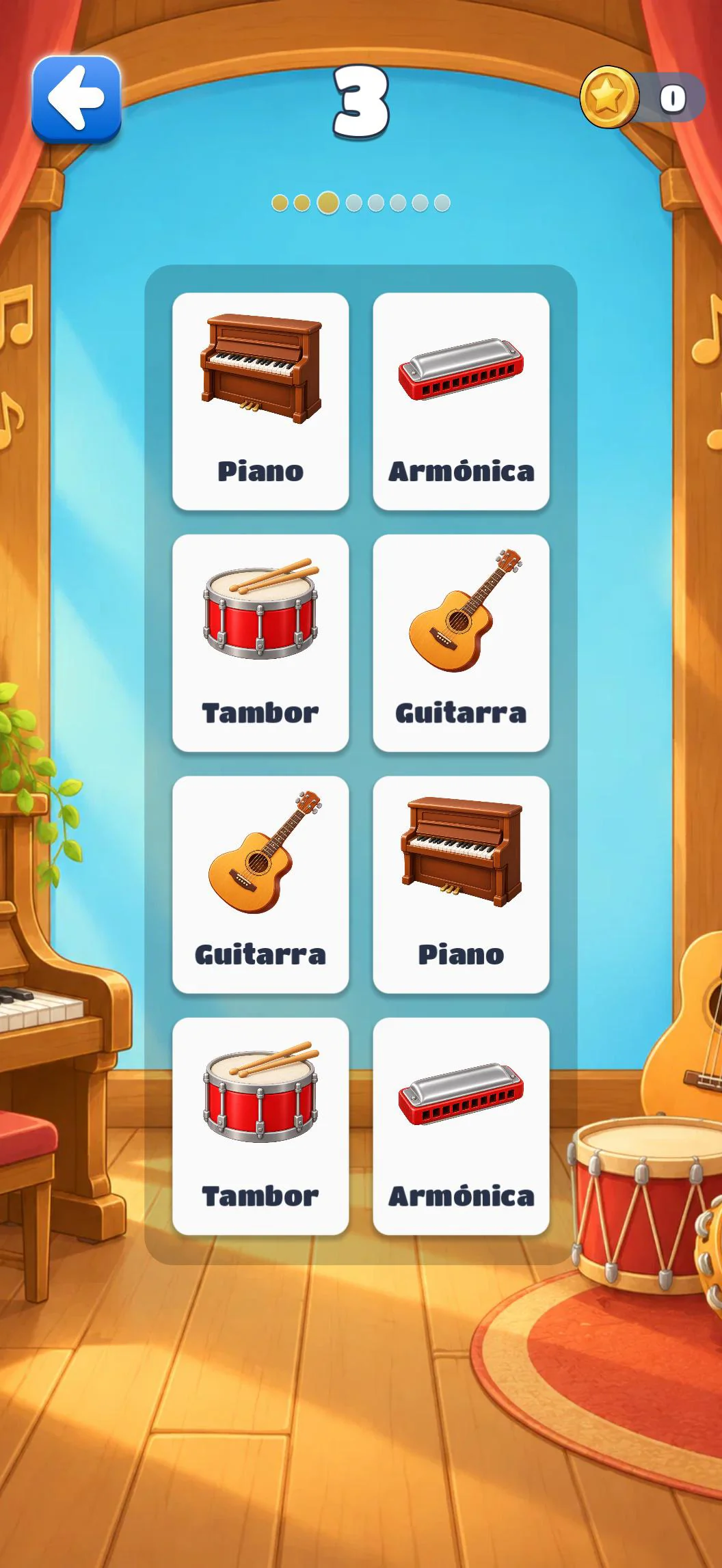 Picture labels - words in 7 languages, here Spanish