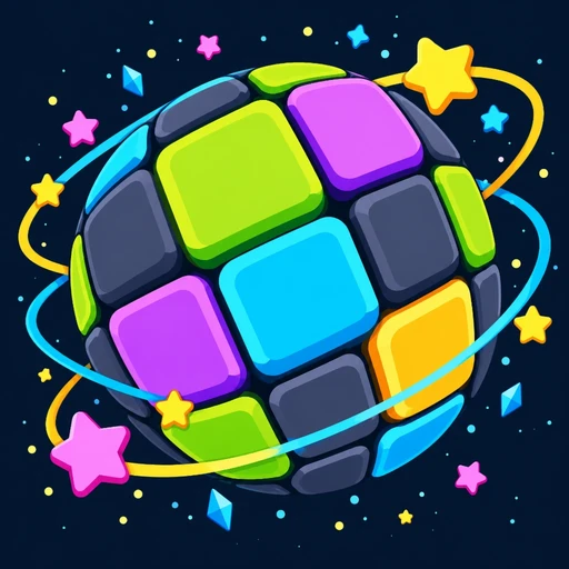 Mosaic Reveal: Pixel Memory app icon - a glowing tile planet circled by stars
